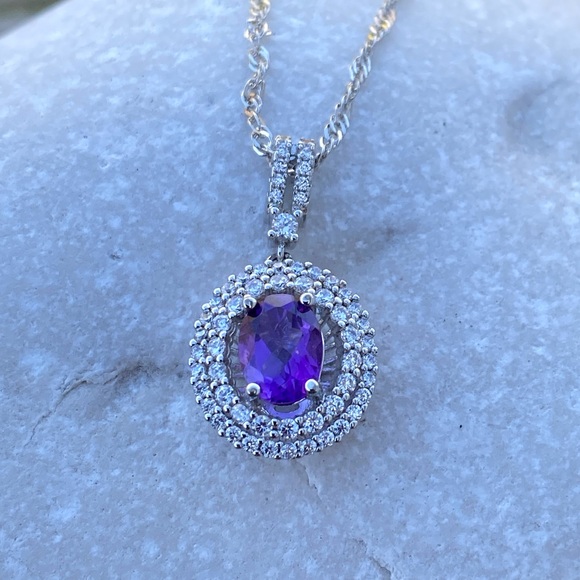 Gold Coast Amethyst necklace Platinum Plated CZ - Picture 6 of 9